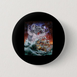 Badge Rond 5 Cm Monster Koala En Attaque De Kraken À Un Bateau De 