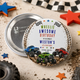 Badge Rond 5 Cm Monster Truck Incroyable Anniversaire 4 Ans Garçon