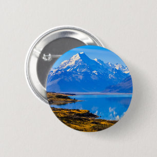 Badge Rond 5 Cm Mont Cook surplombant le lac Pukaki, NZ