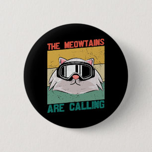 Badge Rond 5 Cm Montagnes de chat de ski de neige planche à neige