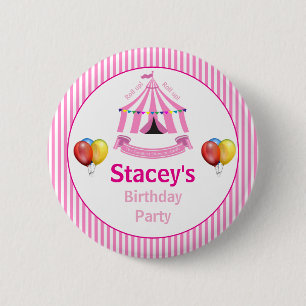 Badge Rond 5 Cm Montez ! Montez ! Cirque Anniversaire Pink