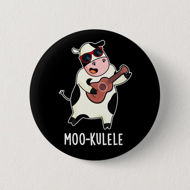 Badge Rond 5 Cm Moo-kulele Funny Ukulele Cow Pun Dark BG (Devant)
