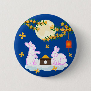 Badge Rond 5 Cm Moon Rabbit Mooncake Osmanthus