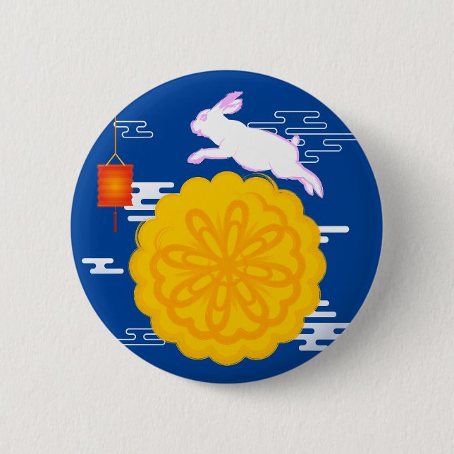 Badge Rond 5 Cm Mooncake Jumping Moon Moon Moon Rabbit (Devant)