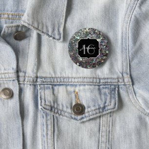 Badge Rond 5 Cm Mosaïque argentée brillante et colorée Sweet 16