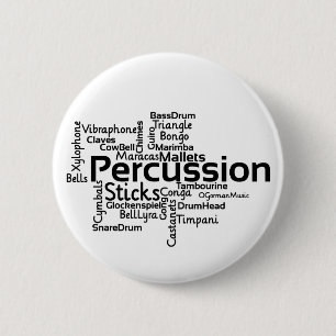 Badge Rond 5 Cm Mot Percussion Texte noir noir