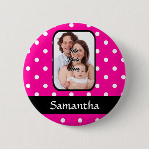 Badge Rond 5 Cm Motif à pois rose chaud
