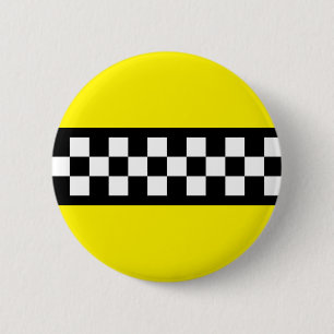 Badge Rond 5 Cm Motif à rayures Taxi Check