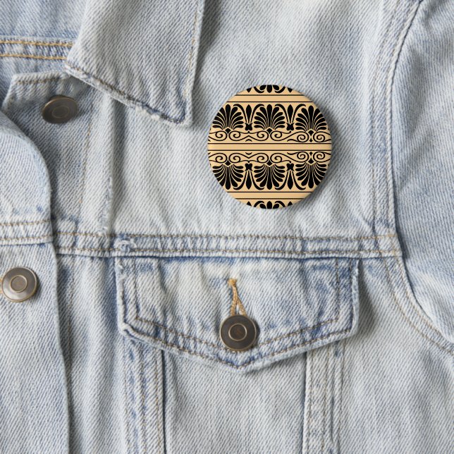 Badge Rond 5 Cm Motif arabesque méditerranéen grec marron (En situation)