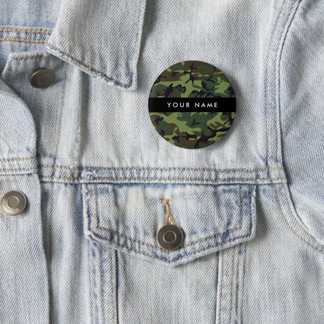Badge Rond 5 Cm Motif Camouflage Vert, Votre nom, Personnaliser (En situation)