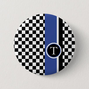 Badge Rond 5 Cm motif checkered avec la rayure bleue