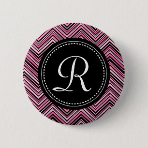 Badge Rond 5 Cm Motif Chevron Tribal Tribal Rose Monogramme