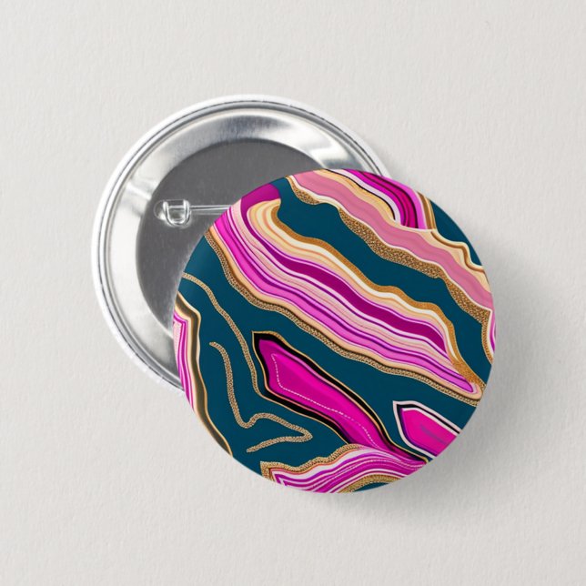 Badge Rond 5 Cm Motif d'agate rose et bleu (Devant & derrière)