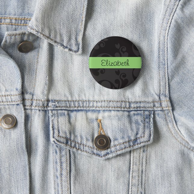 Badge Rond 5 Cm Motif Damas, Damas Gris, Votre Nom (En situation)