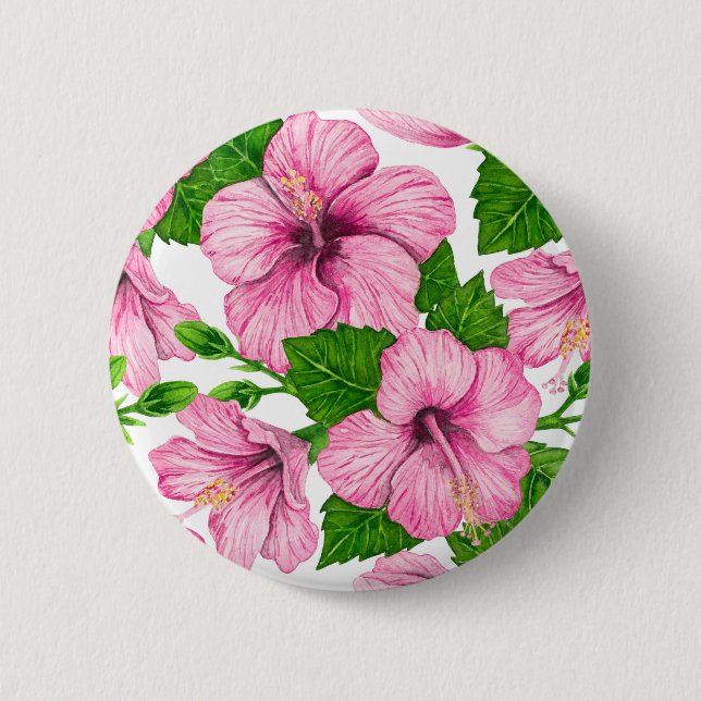 Badge Rond 5 Cm Motif d'aquarelle d'hibiscus rose (Devant)
