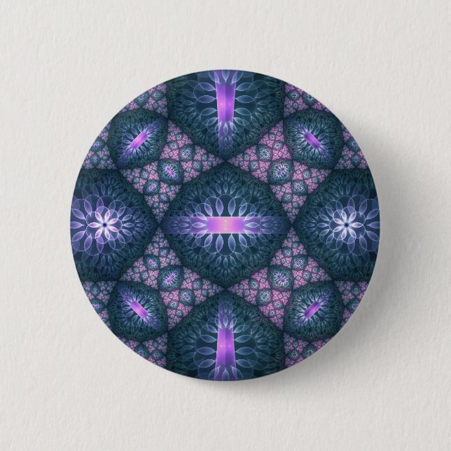 Badge Rond 5 Cm motif d'art fractal 3D Turquoise violet rose (Devant)