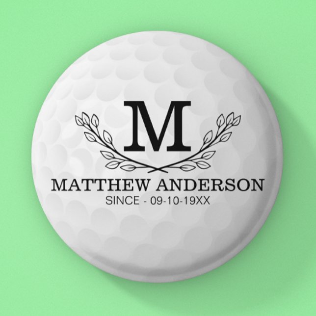 Badge Rond 5 Cm Motif de balle de golf personnalisé Nom Monogramme (Créateur téléchargé)