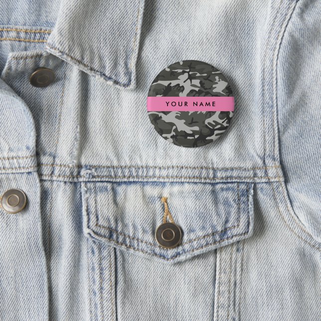 Badge Rond 5 Cm Motif de camouflage gris, Votre nom, Personnaliser (En situation)