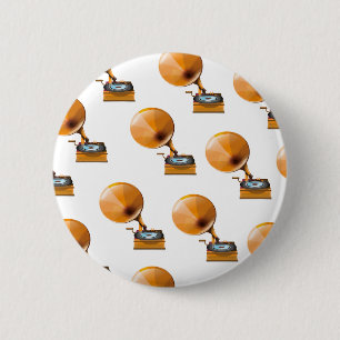 Badge Rond 5 Cm Motif de disque gramophone.