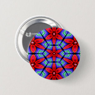 Badge Rond 5 Cm Motif de Fleurs de tissus rouges