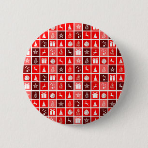 Badge Rond 5 Cm Motif de grille de Noël rouge moderne minimaliste