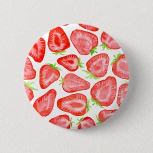 Badge Rond 5 Cm Motif de tranches de fraise d'aquarelle