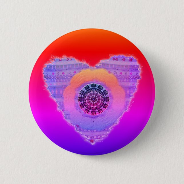 Badge Rond 5 Cm Motif des Coeurs vifs violet et rouge (Devant)