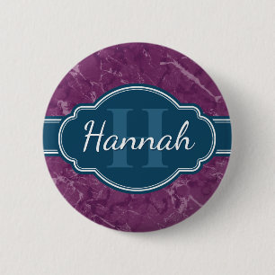 Badge Rond 5 Cm Motif en marbre violet Turquoise Monogramme