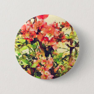 Badge Rond 5 Cm Motif floral aquarelle rose rouge 1