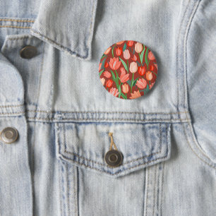 Badge Rond 5 Cm Motif floral élégant de tulipes – Printemps rouge 