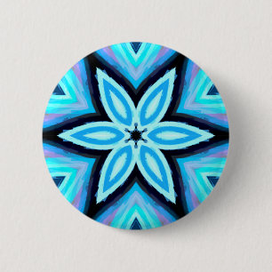 Badge Rond 5 Cm Motif floral peint bleu noir