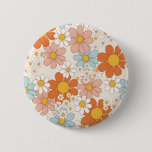Badge Rond 5 Cm Motif floral rétro groovy sans couture de margueri