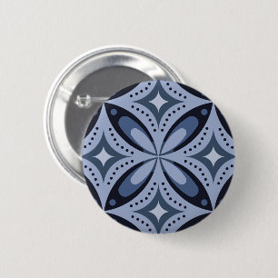 Badge Rond 5 Cm Motif géométrique bleu style rétro