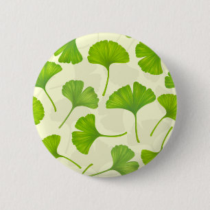 Badge Rond 5 Cm Motif Ginkgo sur blanc