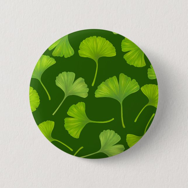 Badge Rond 5 Cm Motif Ginkgo sur vert foncé (Devant)
