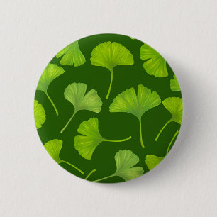 Badge Rond 5 Cm Motif Ginkgo sur vert foncé