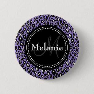 Badge Rond 5 Cm Motif Léopard blanc noir violet monogramme