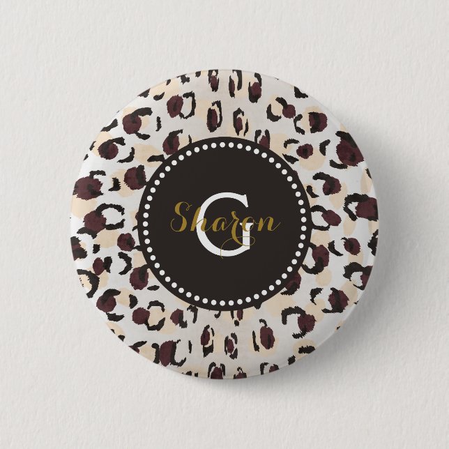 Badge Rond 5 Cm Motif moderne chic brun cheetah imprimé monogramme (Devant)
