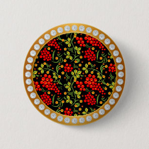 Badge Rond 5 Cm Motif national russe Hohloma
