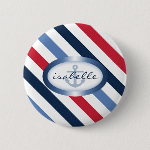 Badge Rond 5 Cm Motif nautique personnalisé Ancre et bande