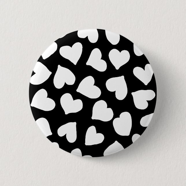 Badge Rond 5 Cm Motif noir et blanc de coeur (Devant)