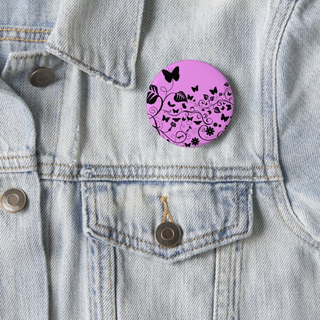 Badge Rond 5 Cm Motif Papillon, Motif De Papillons, Rose (En situation)