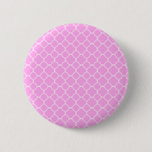 Badge Rond 5 Cm Motif Quatrefoil Rose Et Blanc