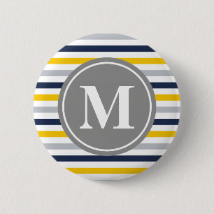 Badge Rond 5 Cm Motif rayé bleu bleu marine Monogramme