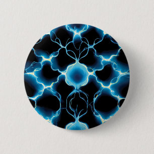 Badge Rond 5 Cm Motif répétitif de synthèse électrique bleue