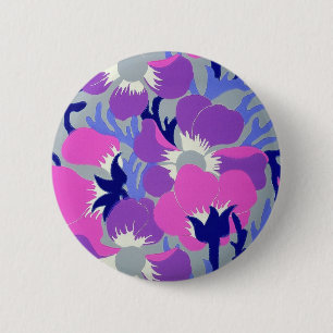 Badge Rond 5 Cm Motif Rétro de Fleur de Vent Rose et Violet Gras