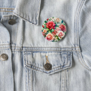 Badge Rond 5 Cm Motif Rose Fantaisiste