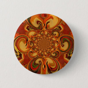 Badge Rond 5 Cm Motif tourbillonnant : Tons d'orange, Brown et ver