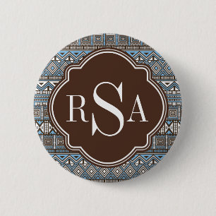 Badge Rond 5 Cm Motif tribal Brown monogramme