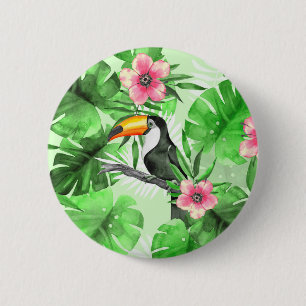 Badge Rond 5 Cm Motif tropical avec toucan